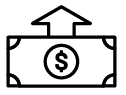 DOLLAR BILL ICON WITH ARROW POINTING UP