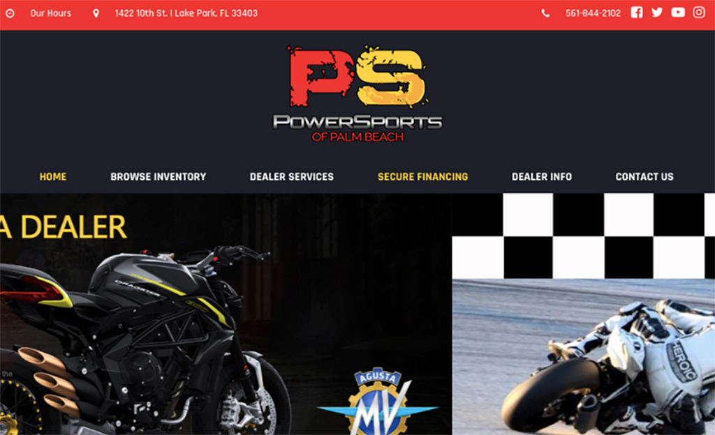 A WEBSITE FOR A DEALERSHIP CALLED POWERSPORTS PALM BEACH WITH A DEDICATED FINANCING PAGE