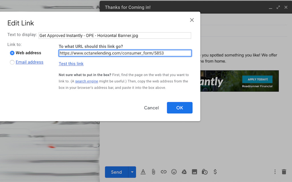 ADDING FINANCING LINK TO AN IMAGE IN GMAIL