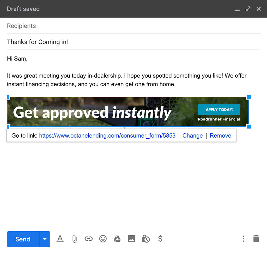 BANNER AD WITH FINANCING LINK IN GMAIL